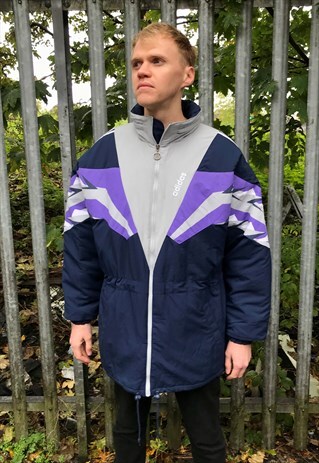 VINTAGE ADIDAS RARE FOOTBALL MANAGER BLUE PURPLE COAT JACKET