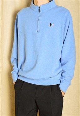 Y2K Blue Embroidered Minimalist Zipper Sweatshirt
