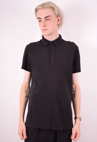 LOTTO MENS VINTAGE POLO SHIRT MEDIUM BLACK 90S