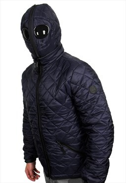 Mens Navy Jacket Transform Quilted Jacket Goggle Hood 2in1 
