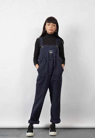 VINTAGE 80'S NAVY EMBROIDERED DUNGAREES