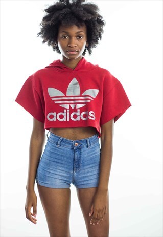 VINTAGE ADIDAS BIG LOGO CROP TOP HOODIE 90S X 9