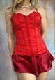Red Satin Costume Basque Bustier Corset Top