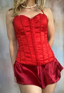 Red Satin Costume Basque Bustier Corset Top revival