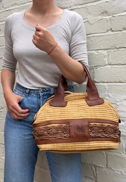 Woven Straw & Leather Twin Handle Bag
