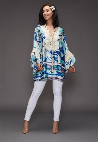 CAPRI SILK KAFTAN TOP IN BLUE