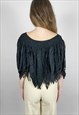 80'S BLACK LACE SLEEVELESS BLOUSE LACE FRINGING DETAILS