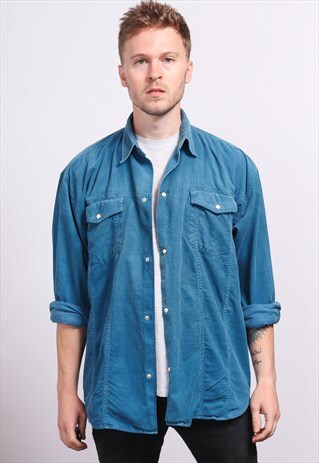 VINTAGE CORDUROY CORD SHIRT BLUE