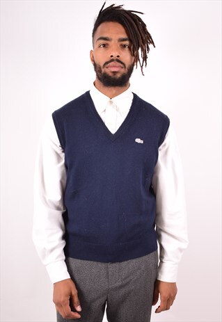 LACOSTE MENS VINTAGE VEST TANK TOP MEDIUM NAVY BLUE 90S
