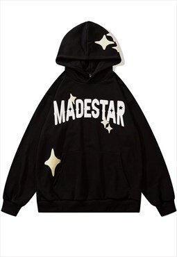 Star hoodie shiny pullover premium Y2K Metallic top black
