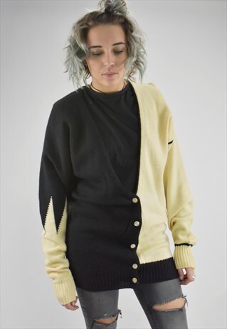 VINTAGE 80S ZIG ZAG TWO TONE BUTTON UP CARDIGAN