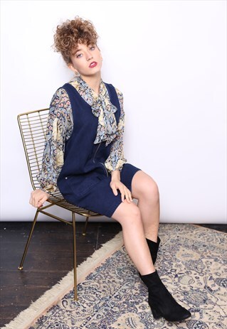 VINTAGE 90S BLUE DENIM PINAFORE MINI DRESS
