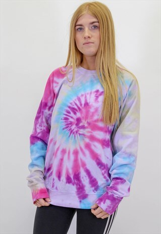 VINTAGE REWORKED BLACK TIE DYE SWIRL SWEATER SWEATSHIRT