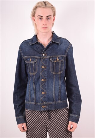 LEE MENS VINTAGE DENIM JACKET LARGE BLUE 90S