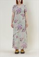 VINTAGE 90S GRUNGE MAXI FLORAL PURPLE&GREEN LAYER DRESS S/M