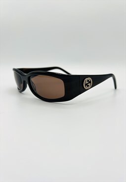 Gucci GG Sunglasses Brown Chunky Logo Monogram Shield