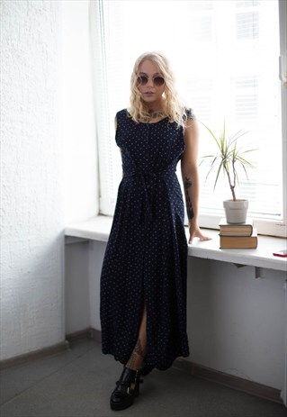 VINTAGE 90'S NAVY PATTERNED BUTTONS UP DRESS
