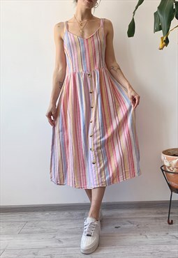 Preloved 00's Y2K Summer Pastel Flared Striped Long Dress