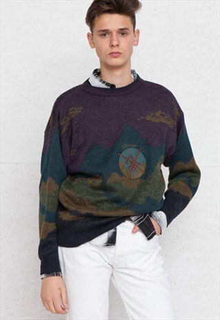 VINTAGE BLUE ANGELO LITRICO ROUND NECK KNIT JUMPER SWEATER