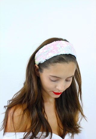 PINK & WHITE SEQUIN FESTIVAL BANDANA HEADBAND