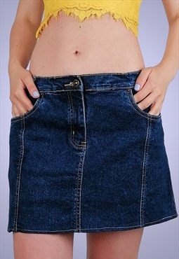 Y2K Denim low-waist mini-skirt dark blue retro A-line