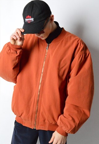 VINTAGE 90S ORANGE HUGO BOSS WARM PADDED BOMBER JACKET