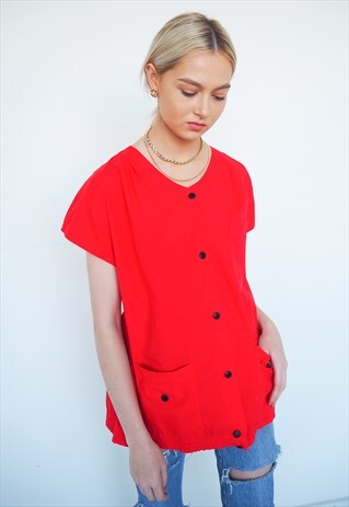 VINTAGE RED OVERALL STYLE BLOUSE