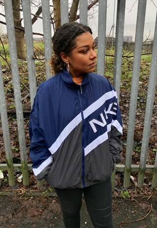 VINTAGE NIKE RARE ZIP THROUGH SHELLSUIT TRACK JACKET BLUE