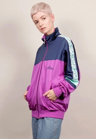 VINTAGE 80'S ASICS PURPLE SPORTS TRACKSUIT JACKET