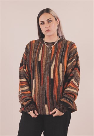VINTAGE 80'S OVERSIZED CRAZY PATTERNED KNITTED JUMPER /A2112