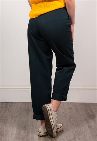 VINTAGE 90'S DARK GREEN SLIM HIGH WAIST TAPERED TROUSERS