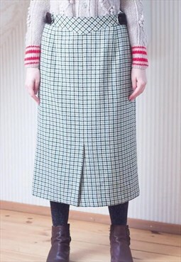 Brown checked wool vintage pencil skirt
