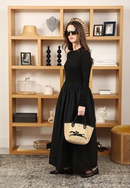 justyouroutfit Long Sleeve Casual Maxi Dress Black