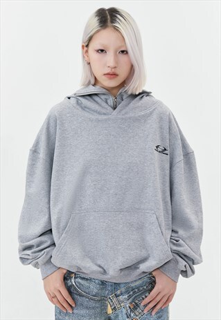 RAISED NECK HOODIE UTILITY TOP GORPCORE JUMPER IN GREY