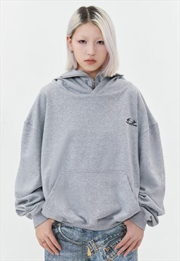 Raised neck hoodie utility top gorpcore jumper in grey