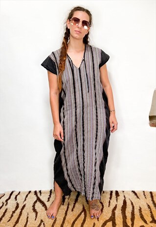 VINTAGE 90'S STRIPE HIPPIE WOVEN MAXI DRESS