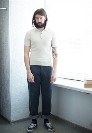 VINTAGE 70'S CREAM SHORT SLEEVED POLO SHIRT