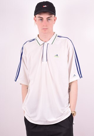 ADIDAS MENS VINTAGE POLO SHIRT XXL WHITE 90'S