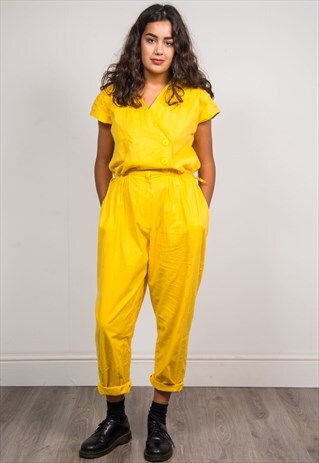 VINTAGE 90'S YELLOW SHORT SLEEVE JUMPSUIT
