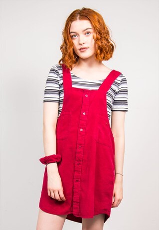 90'S VINTAGE REWORK CORD PINAFORE DRESS