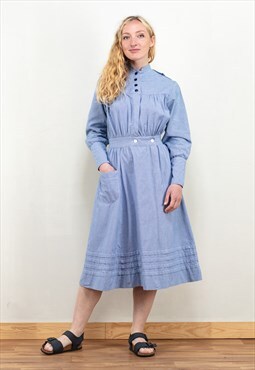 Vintage 70's Long Sleeve Dress in Blue