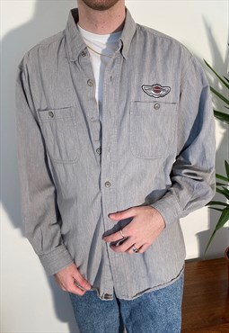 vintage grey harley davidson long sleeved embroidered shirt
