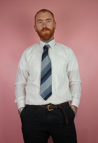 VINTAGE 1970S GREY STRIPPED TIE