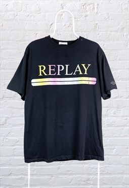 Vintage Replay T-Shirt Black Spell Out Large