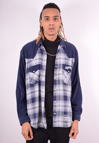 LEVI'S MENS VINTAGE FLANNEL SHIRT LARGE BLUE CHECK 90'S