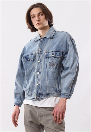 90'S VINTAGE MENS TRUSSARDI WASHED DENIM JEANS JACKET