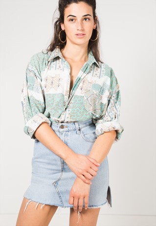 VINTAGE 80S CRAZY PRINT SHIRT / S1678