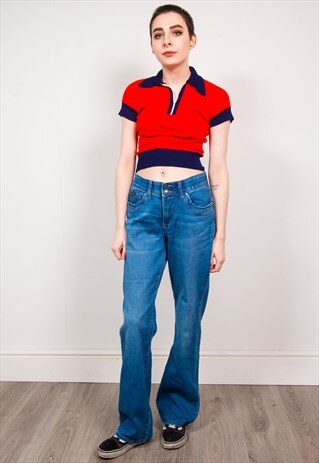 VINTAGE 90'S BLUE DENIM LOW RISE KICK FLARE JEANS
