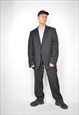 Vintage black striped classic 80's two piece wool suit