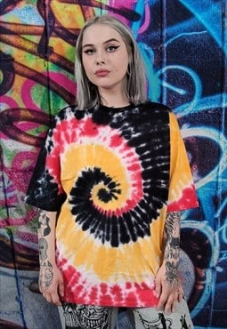 Tie-dye print tee Mandala t-shirt rainbow top yellow black